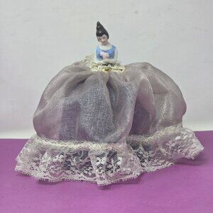 Antique Porcelain Doll Figurine Lace Skirt Pin Cushion Sewing‎ Accessory Trim